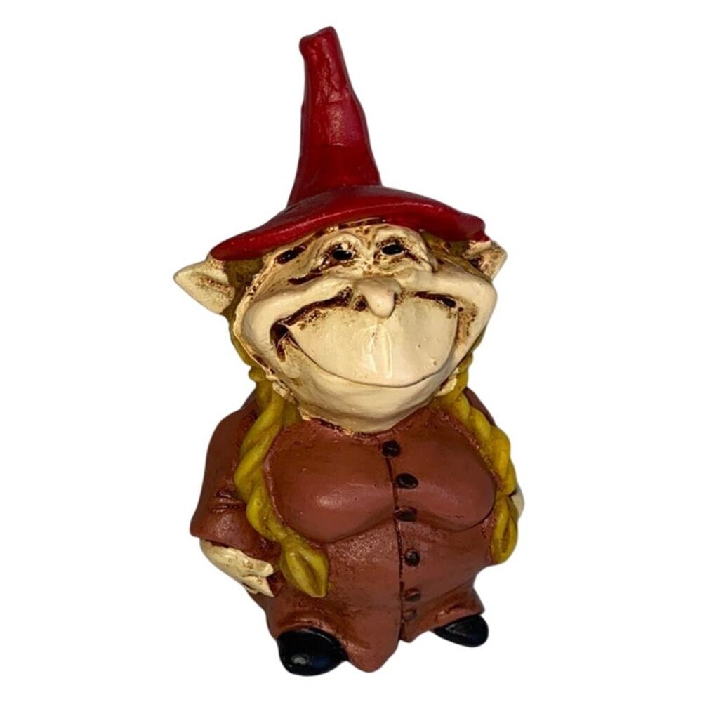 Vintage Witch Woman Goblin Figurine Gnome Fantasy Whimsical Folklore Signed Obi